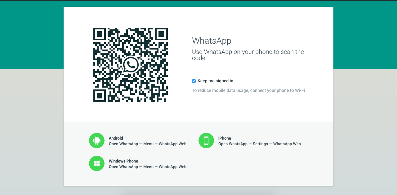 The homepage for web.whatsapp.com